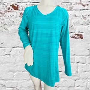 Xersion Women’s Blue Green Long Sleeve Athletic Wear Yoga Top Size XL